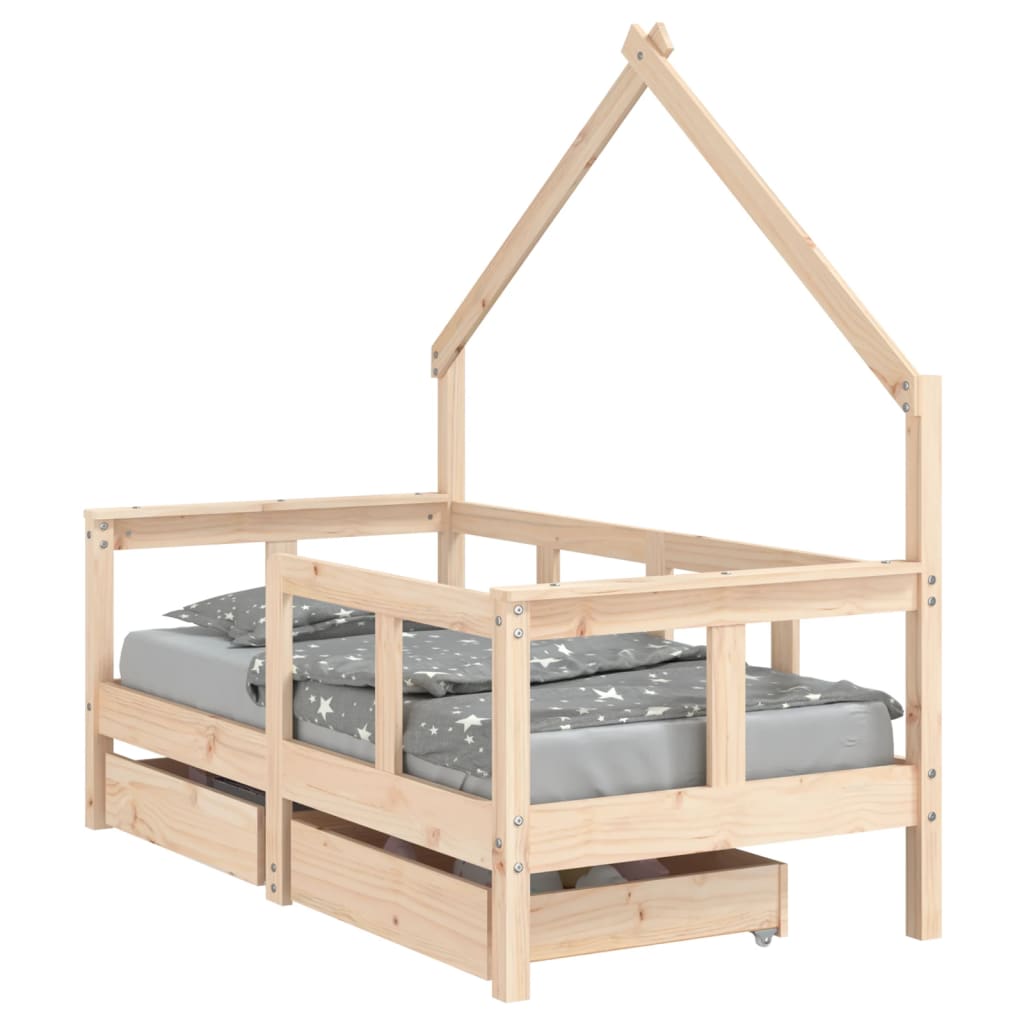 Kinderbedframe met lades 70x140 cm massief grenenhout