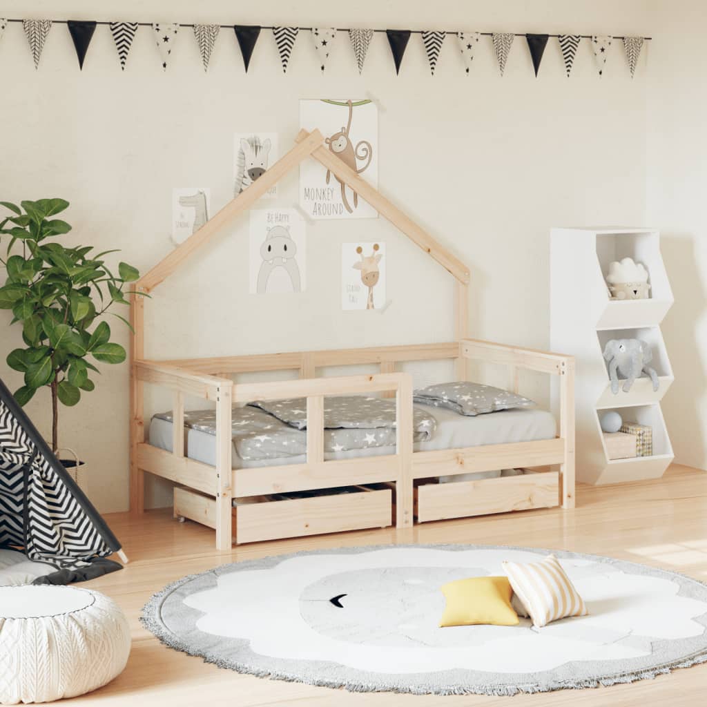 Kinderbedframe met lades 70x140 cm massief grenenhout