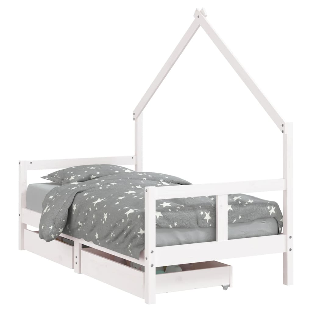 Kinderbedframe Met Lades 80X160 Cm Massief Grenenhout Wit 80 x 160 cm