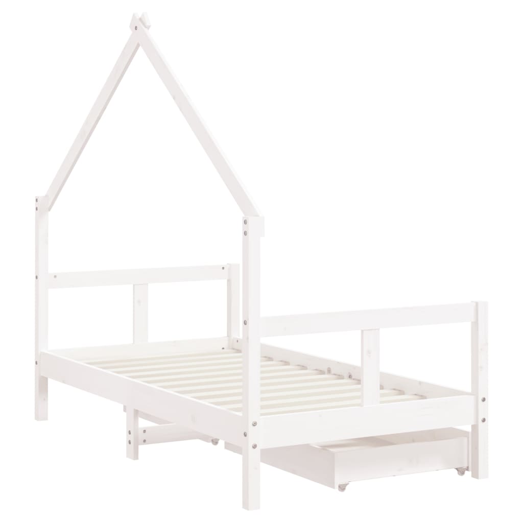 Kinderbedframe Met Lades 80X160 Cm Massief Grenenhout Wit 80 x 160 cm