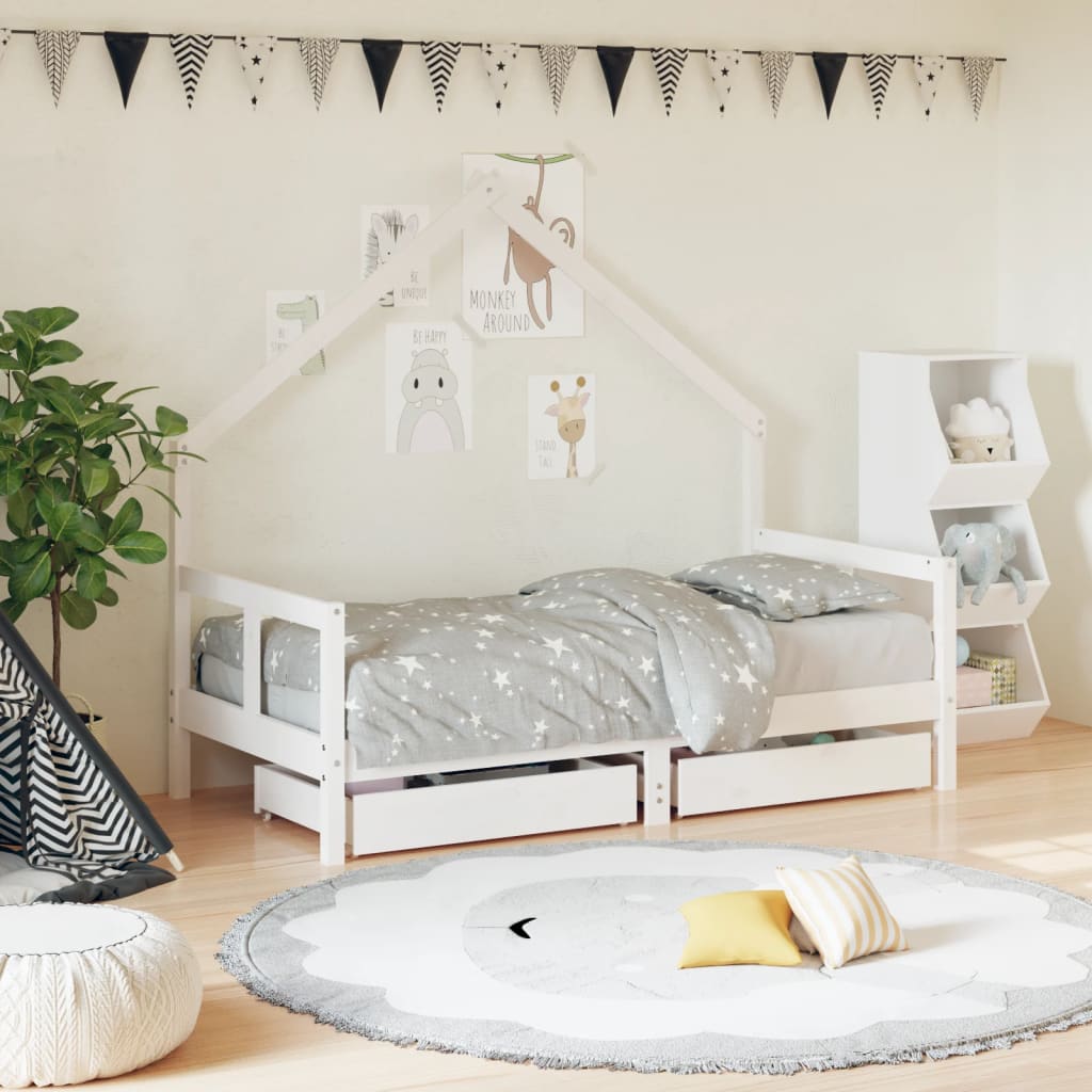 Kinderbedframe Met Lades 80X160 Cm Massief Grenenhout Wit 80 x 160 cm