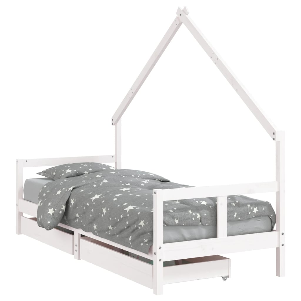 Kinderbedframe Met Lades 80X200 Cm Massief Grenenhout Wit 80 x 200 cm