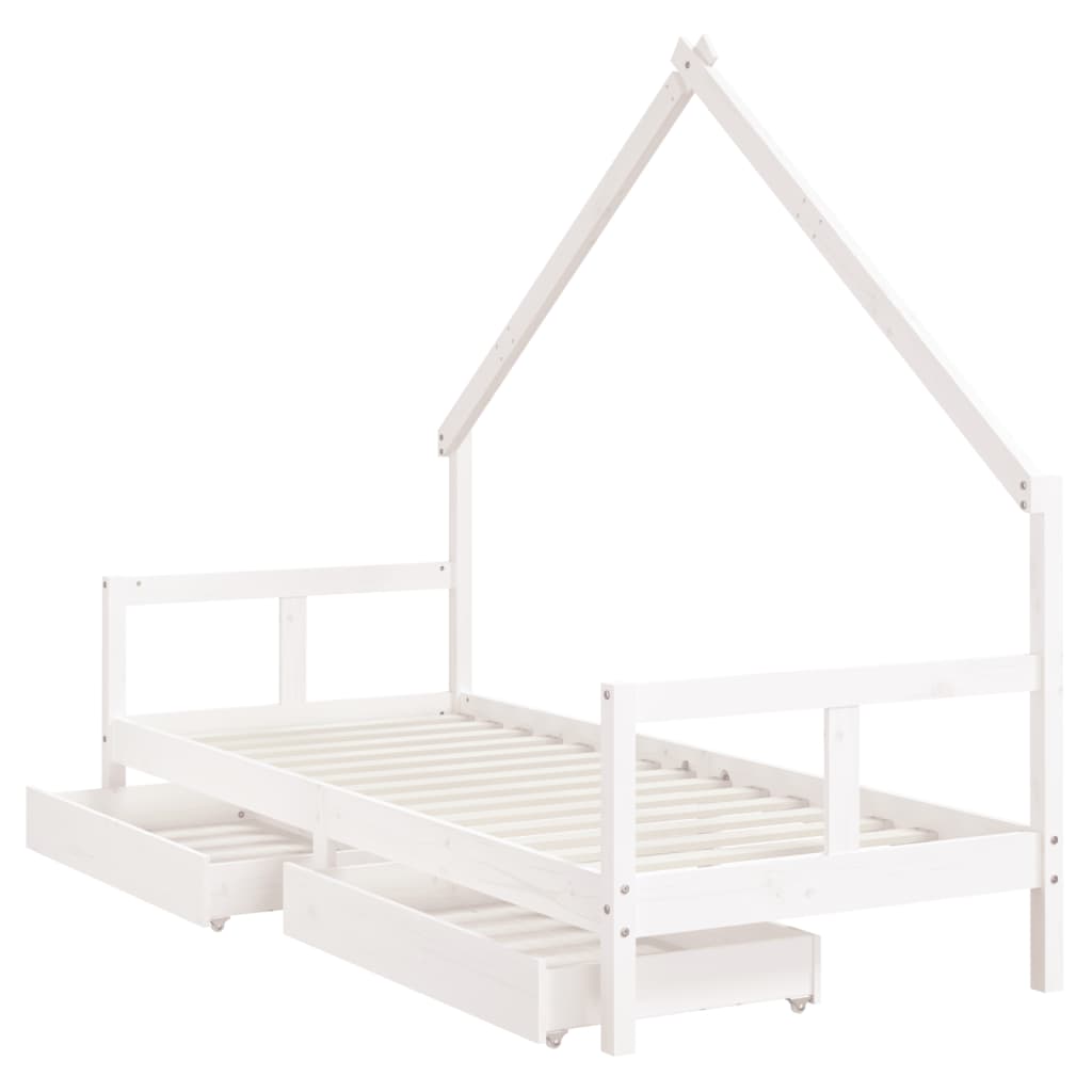 Kinderbedframe Met Lades 80X200 Cm Massief Grenenhout Wit 80 x 200 cm