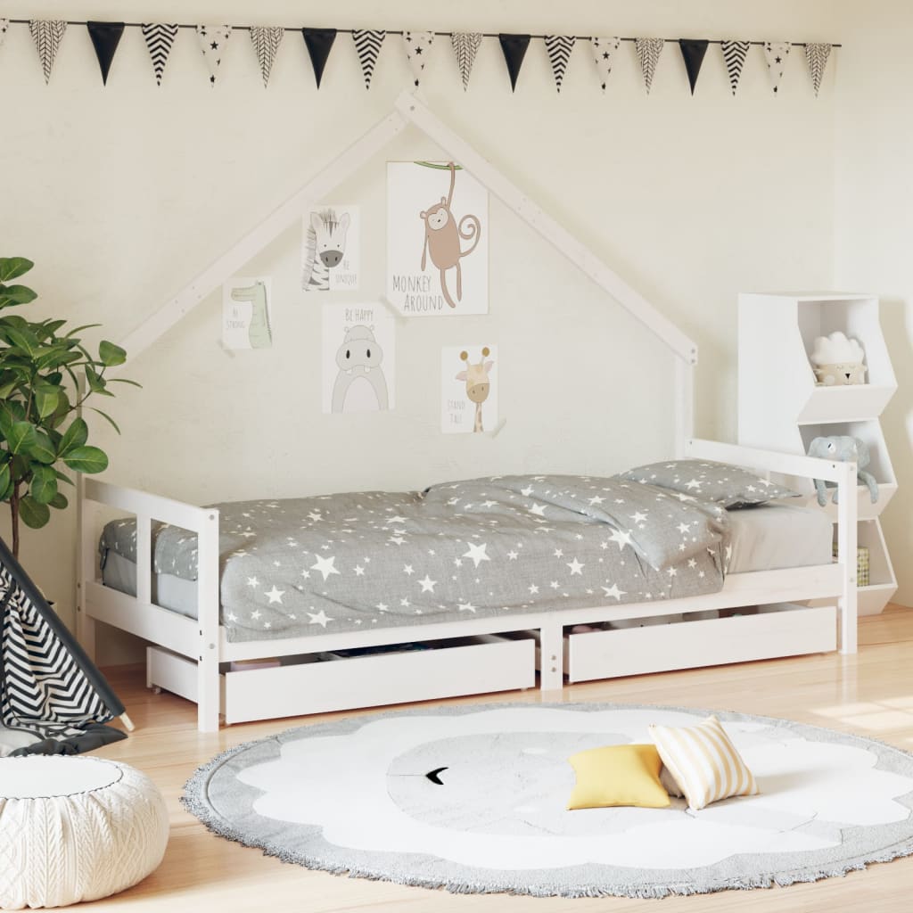 Kinderbedframe Met Lades 80X200 Cm Massief Grenenhout Wit 80 x 200 cm