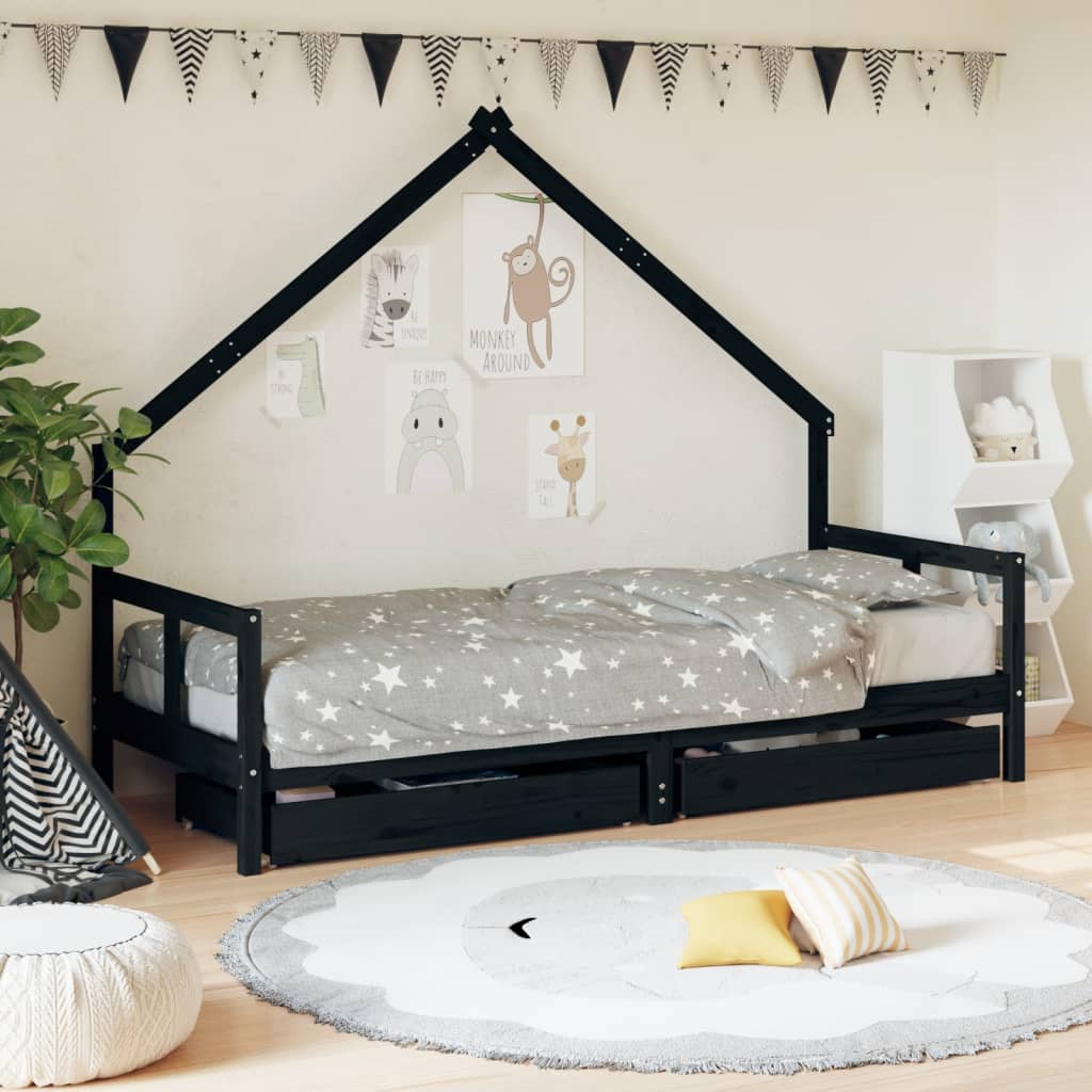 Kinderbedframe 80X200 Cm Massief Grenenhout Zwart 80 x 200 cm