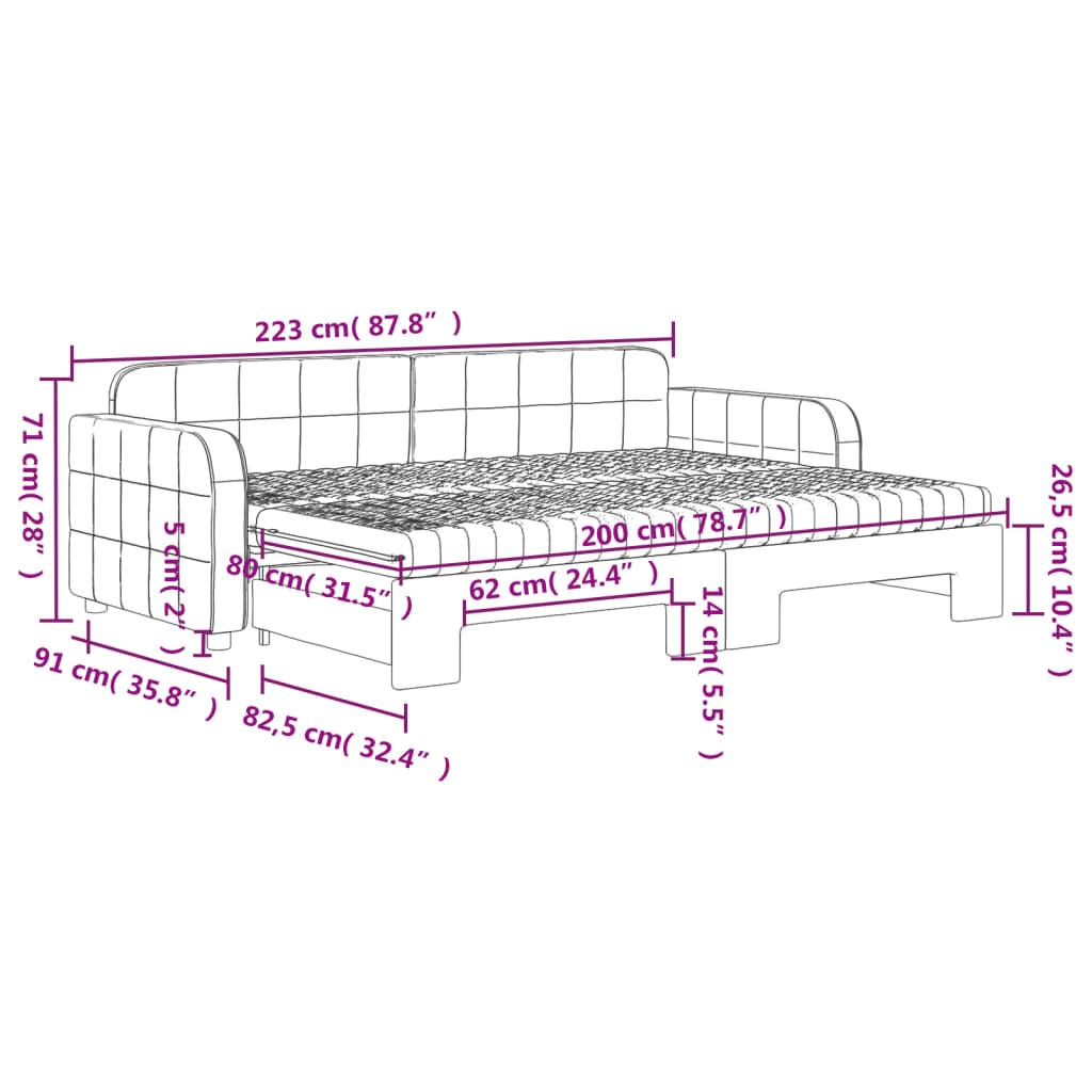 Slaapbank onderschuifbed matrassen 80x200cm fluweel donkergrijs