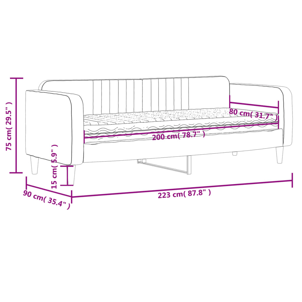 Slaapbank Met Matras 80X200 Cm Fluweel Lichtgrijs 80 x 200 cm