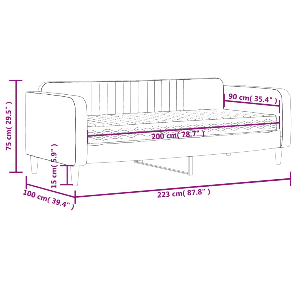 Slaapbank Met Matras 90X200 Cm Fluweel Geel 90 x 200 cm