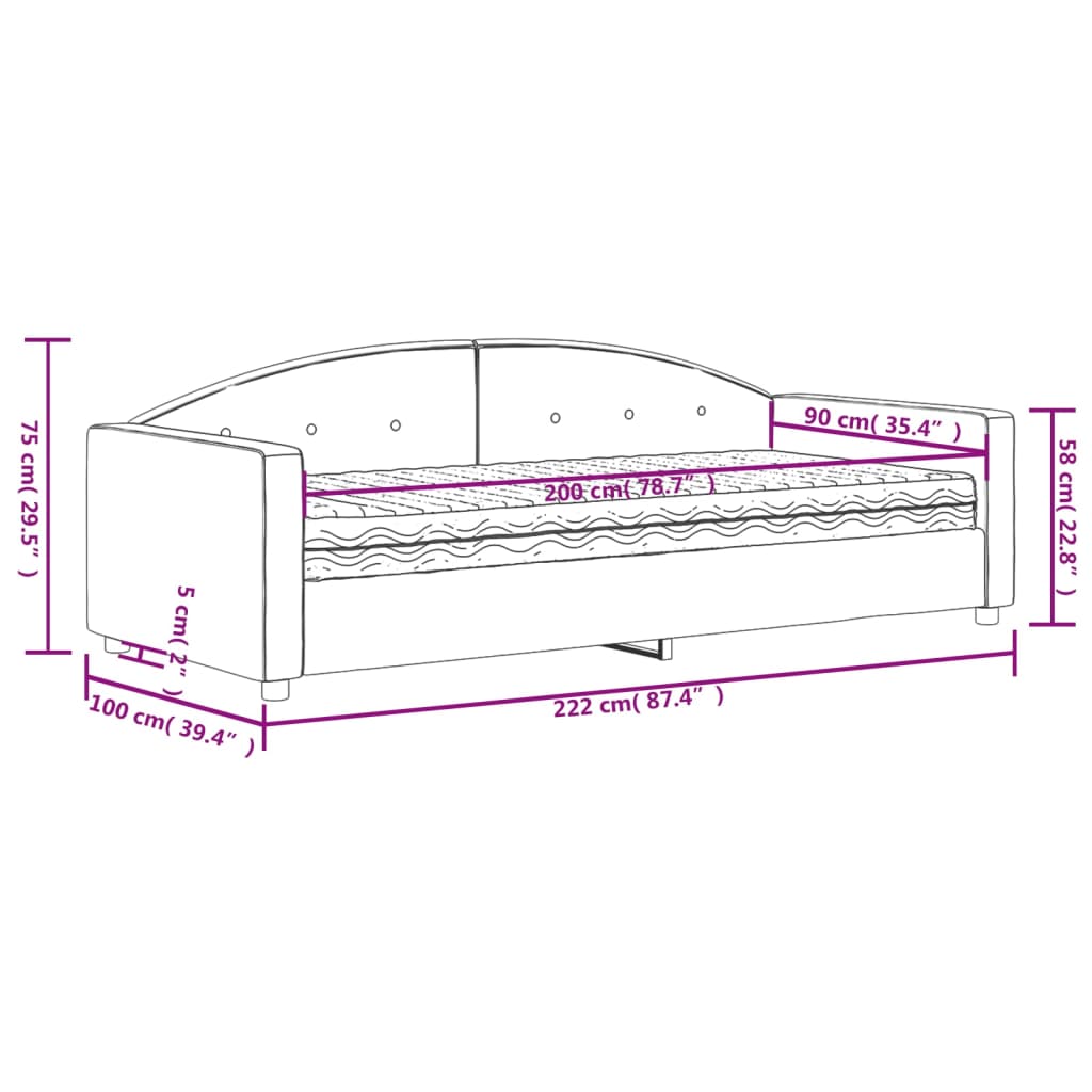 Slaapbank Met Matras 90X200 Cm Fluweel Lichtgrijs 90 x 200 cm