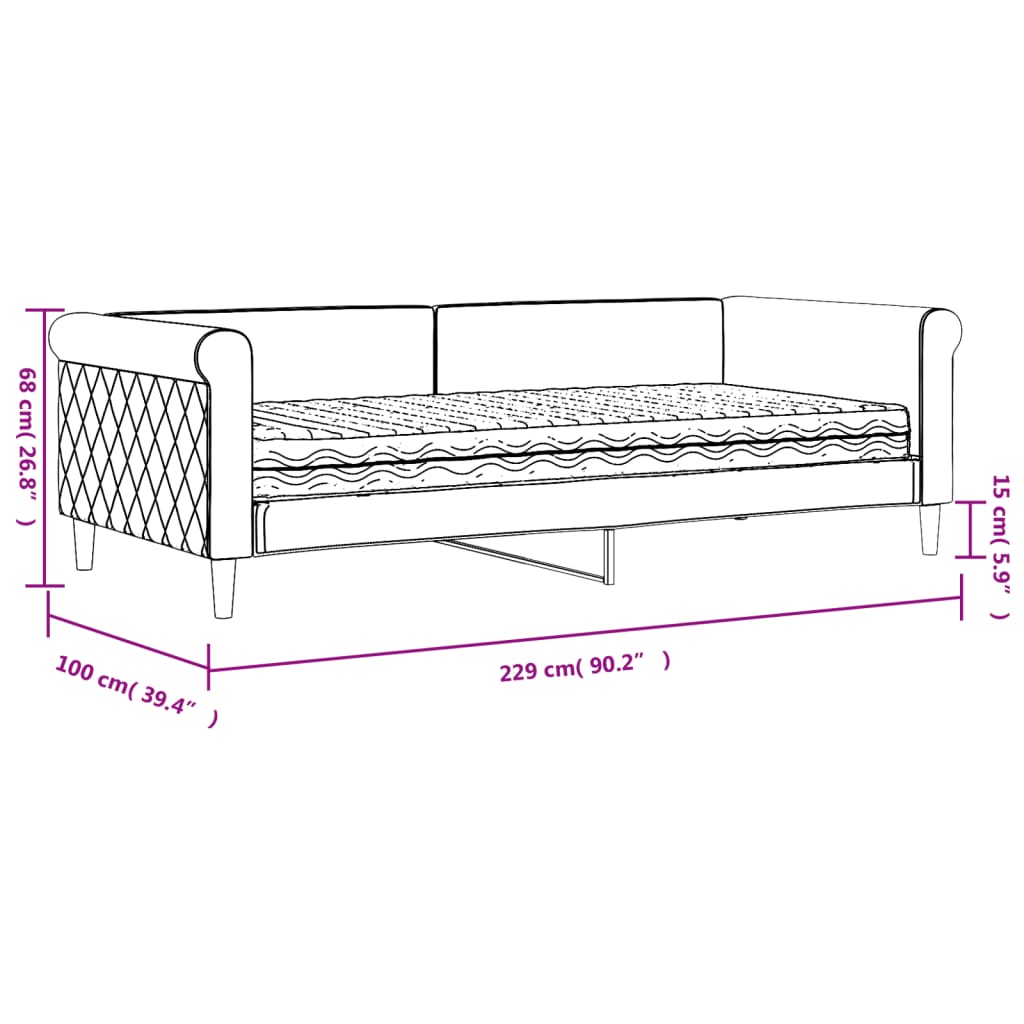 Slaapbank Met Matras 90X200 Cm Fluweel Lichtgrijs 90 x 200 cm