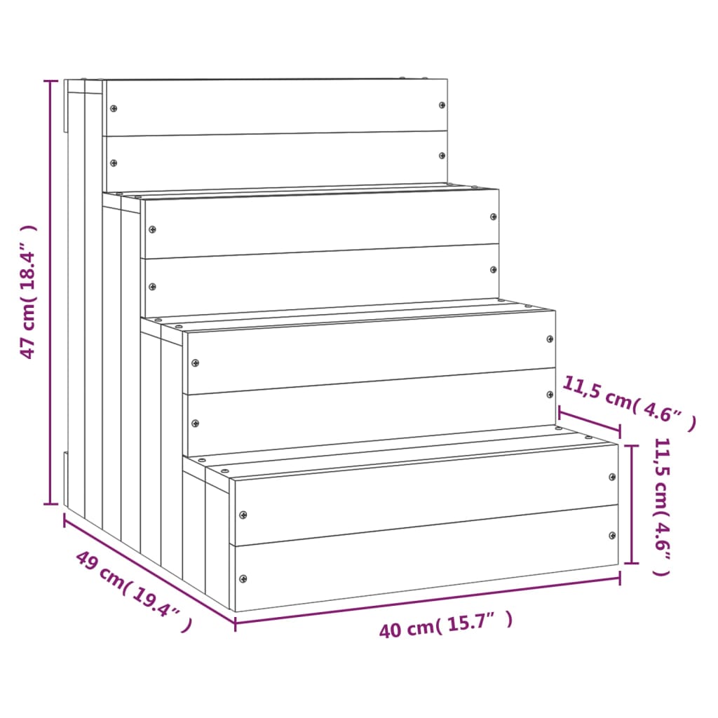 Huisdierentrap 40X49X47 Cm Massief Grenenhout Grijs 40 x 49 x 47 cm