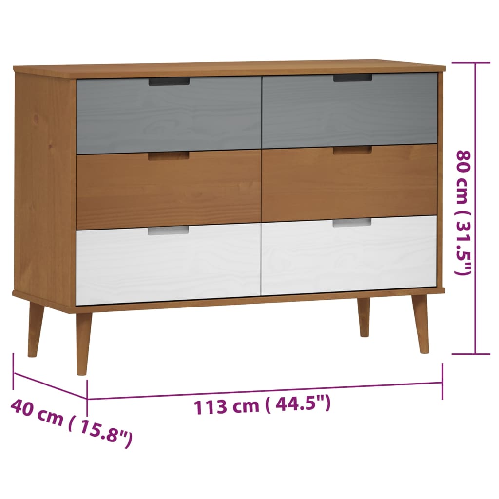 Ladekast MOLDE 113x40x80 cm massief grenenhout bruin