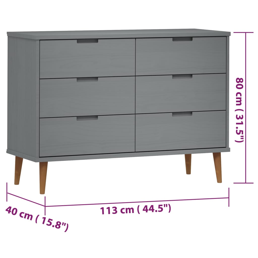 Ladekast MOLDE 113x40x80 cm massief grenenhout grijs