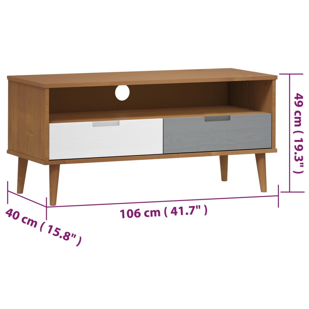 Tv-Meubel Molde 106X40X49 Cm Massief Grenenhout Bruin Bruin