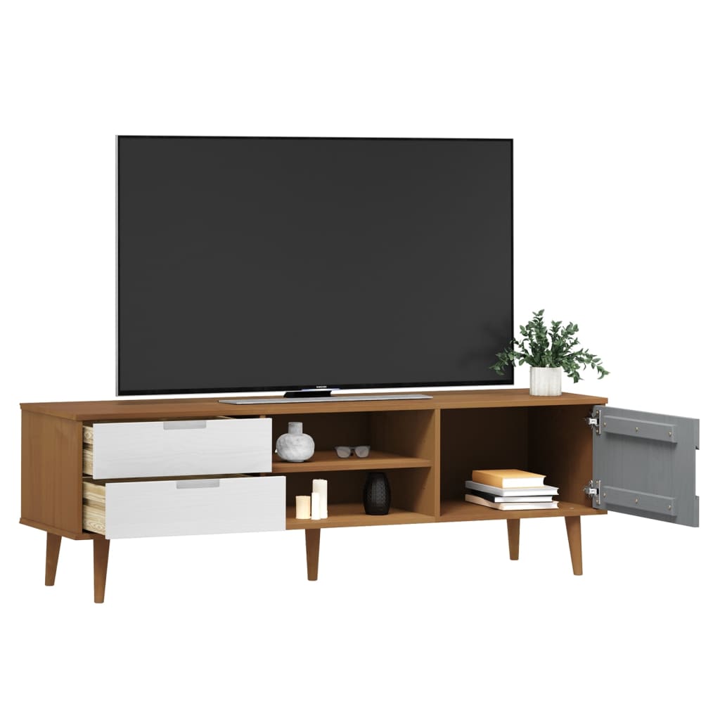 Tv-Meubel Molde 158X40X49 Cm Massief Grenenhout Bruin Bruin