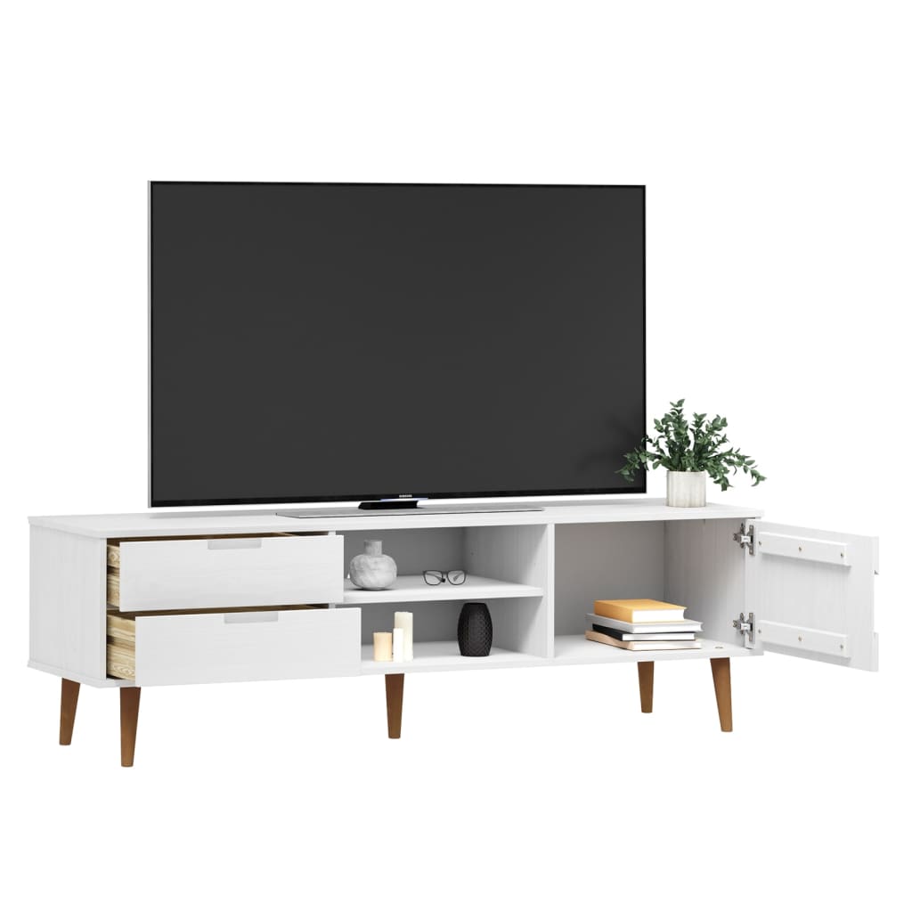 Tv-Meubel Molde 158X40X49 Cm Massief Grenenhout Wit Wit