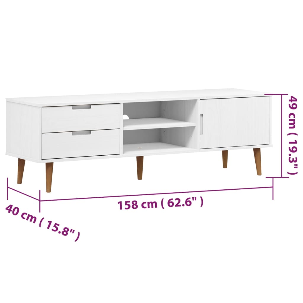 Tv-Meubel Molde 158X40X49 Cm Massief Grenenhout Wit Wit