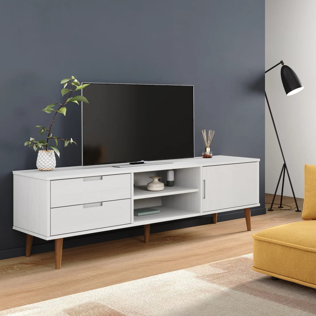 Tv-Meubel Molde 158X40X49 Cm Massief Grenenhout Wit Wit