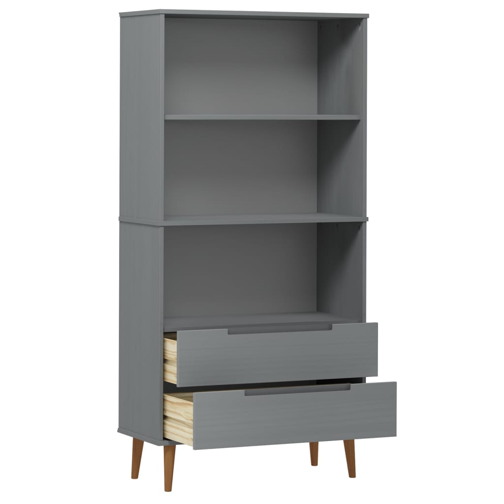 Boekenkast MOLDE 85x35x170,5 cm massief grenenhout grijs