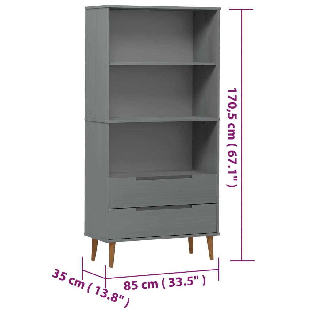 Boekenkast MOLDE 85x35x170,5 cm massief grenenhout grijs