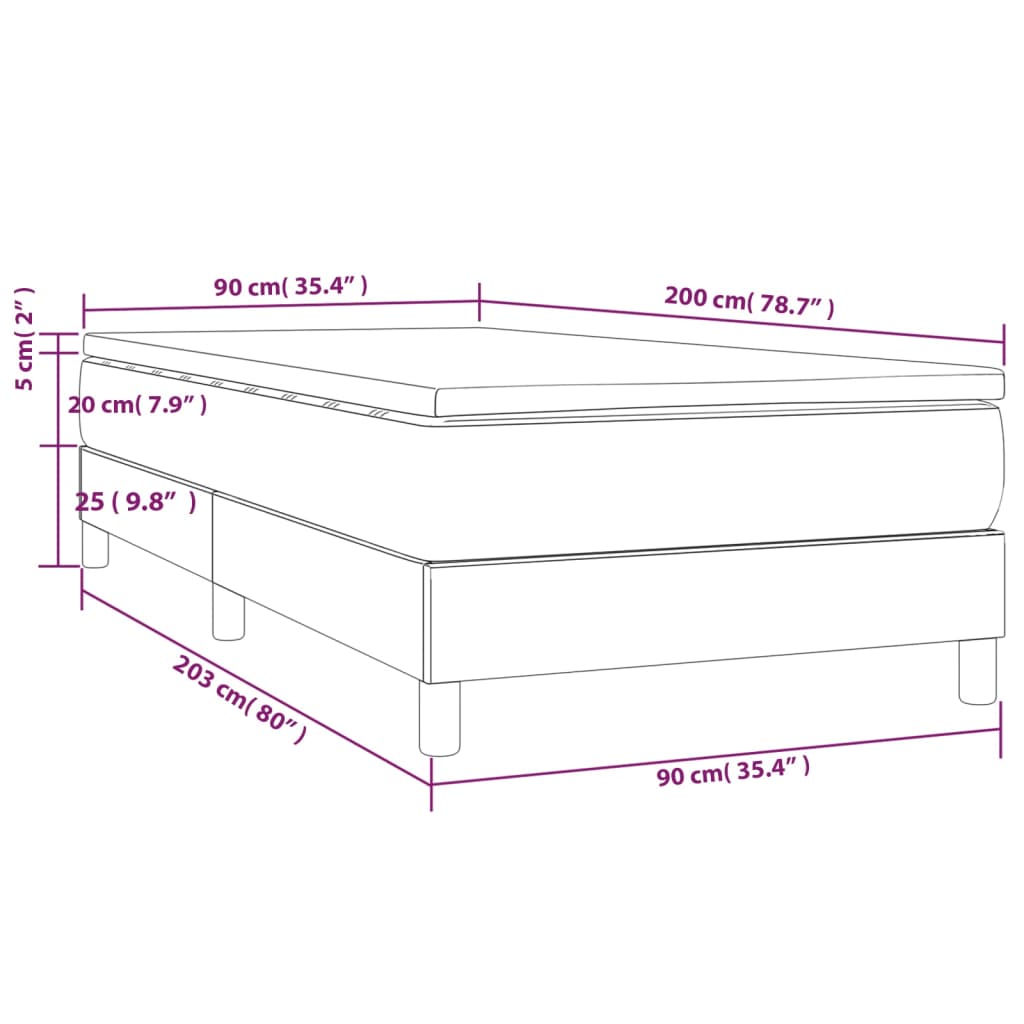 Boxspring met matras stof lichtgrijs 90x200 cm