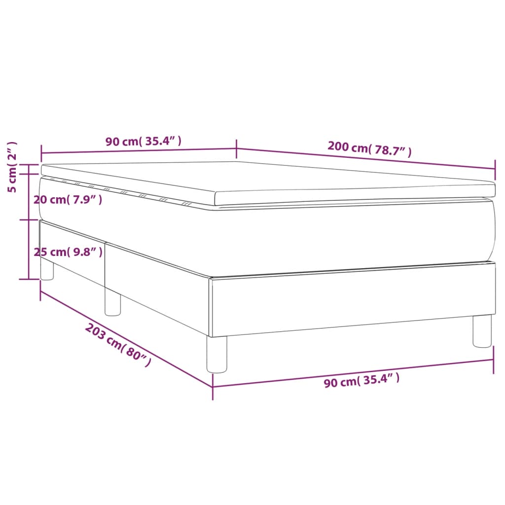 Boxspring met matras stof lichtgrijs 90x200 cm