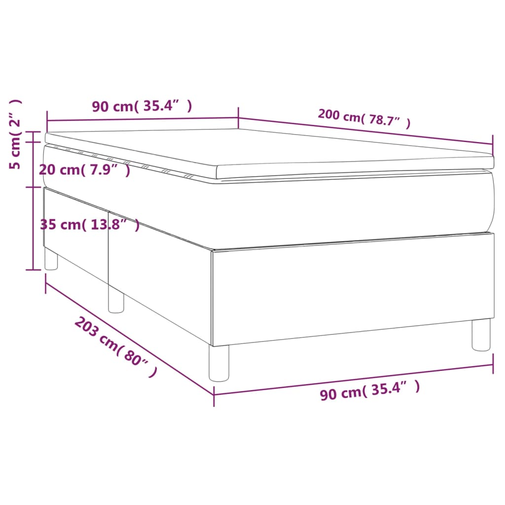 Boxspring met matras stof lichtgrijs 90x200 cm