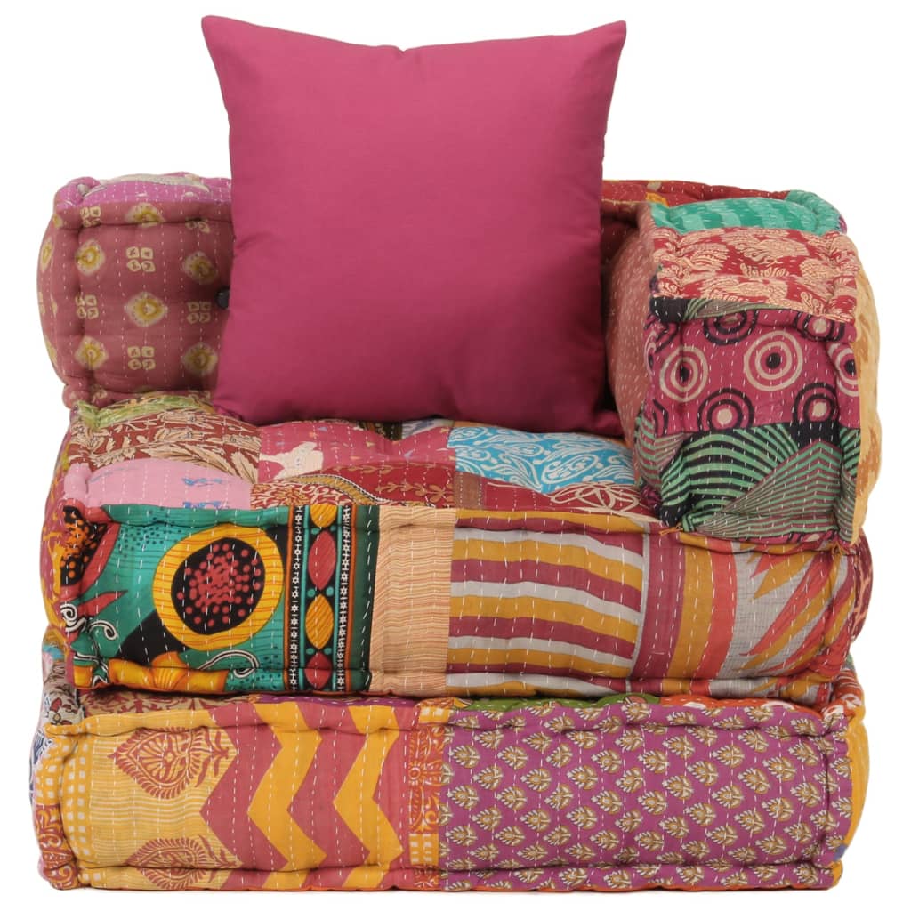 Poef modulair met kussen patchwork stof