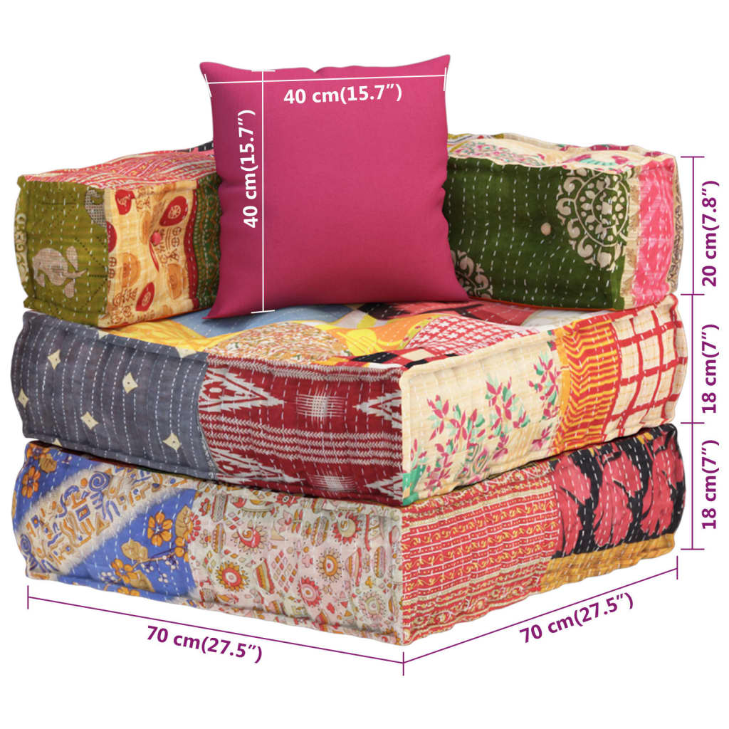 Poef modulair met kussen patchwork stof