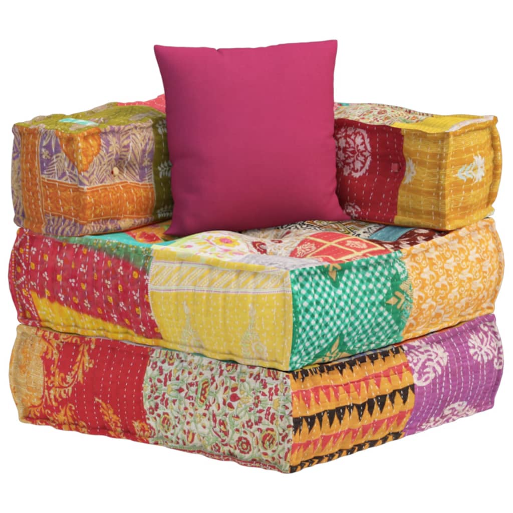 Poef modulair met kussen patchwork stof