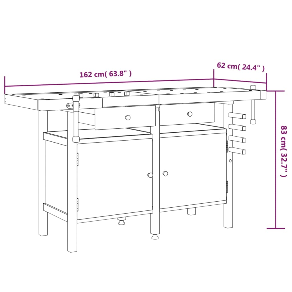 Werkbank Met Lades En Bankschroeven 162X62X83 Cm Acaciahout met kast