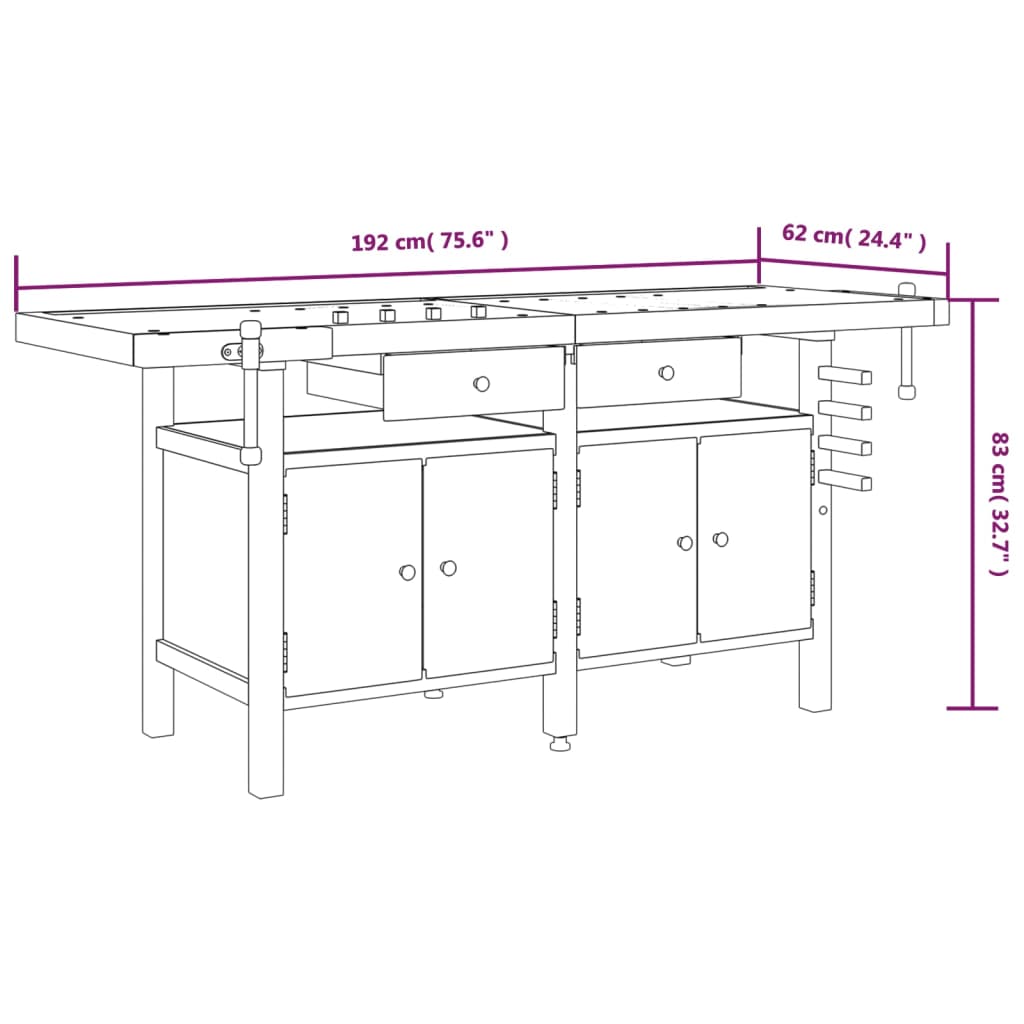 Werkbank Met Lades En Bankschroeven 92X62X83 Cm Acaciahout met kast