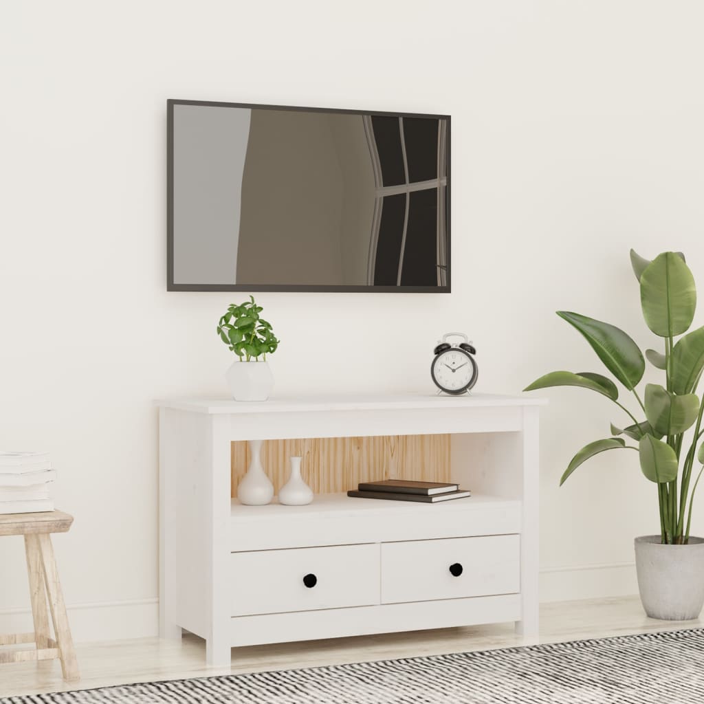 Tv-Meubel 79X35X52 Cm Massief Grenenhout Wit