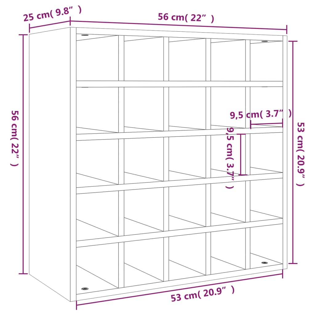 Wijnkast Massief Grenenhout Zwart 56 x 25 x 56 cm met 25 gaten