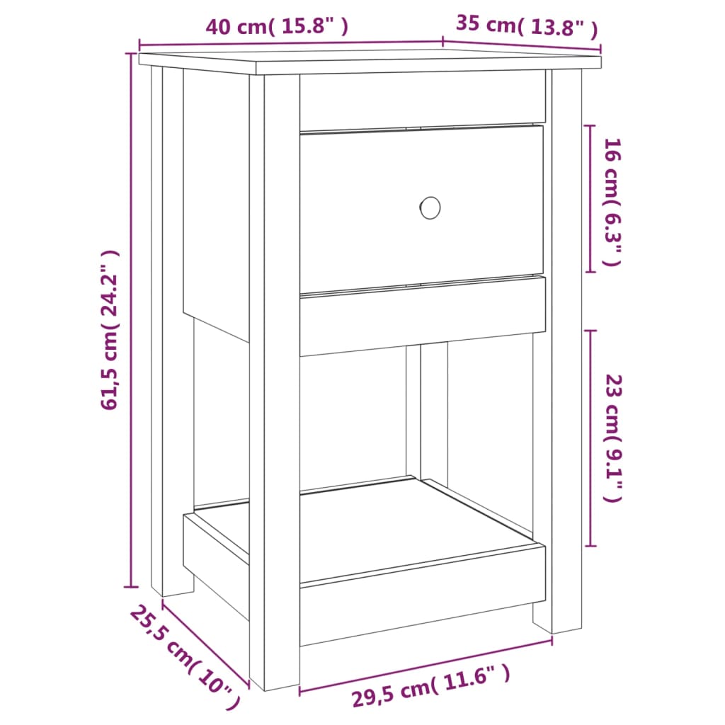 Nachtkastje 40X35X61,5 Cm Massief Grenenhout Grijs