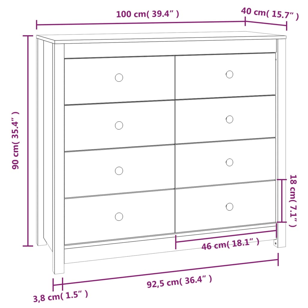 Dressoir 100x40x90 cm massief grenenhout grijs