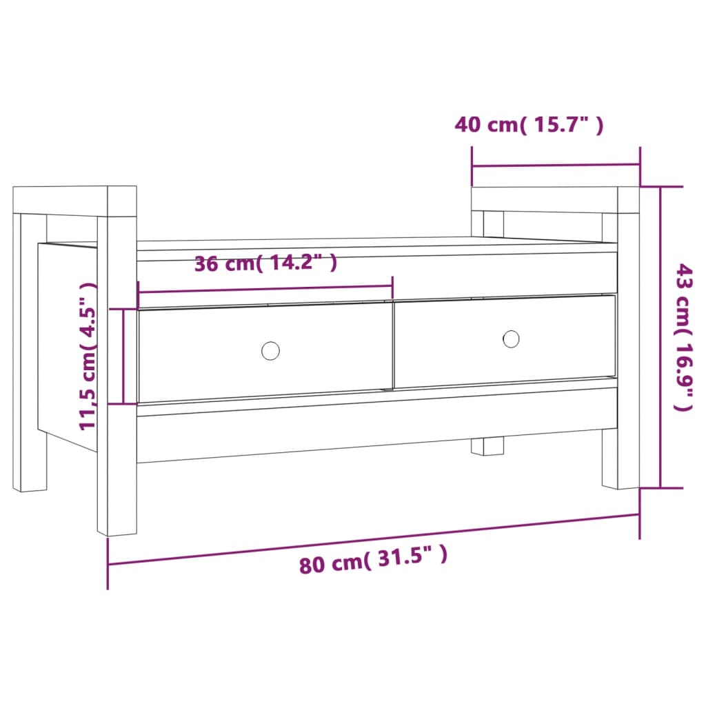 Halbankje 80X40X43 Cm Massief Grenenhout Wit 80 x 40 x 43 cm