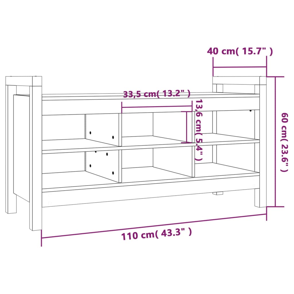 Halbankje 110X40X60 Cm Massief Grenenhout Zwart 110 x 40 x 60 cm