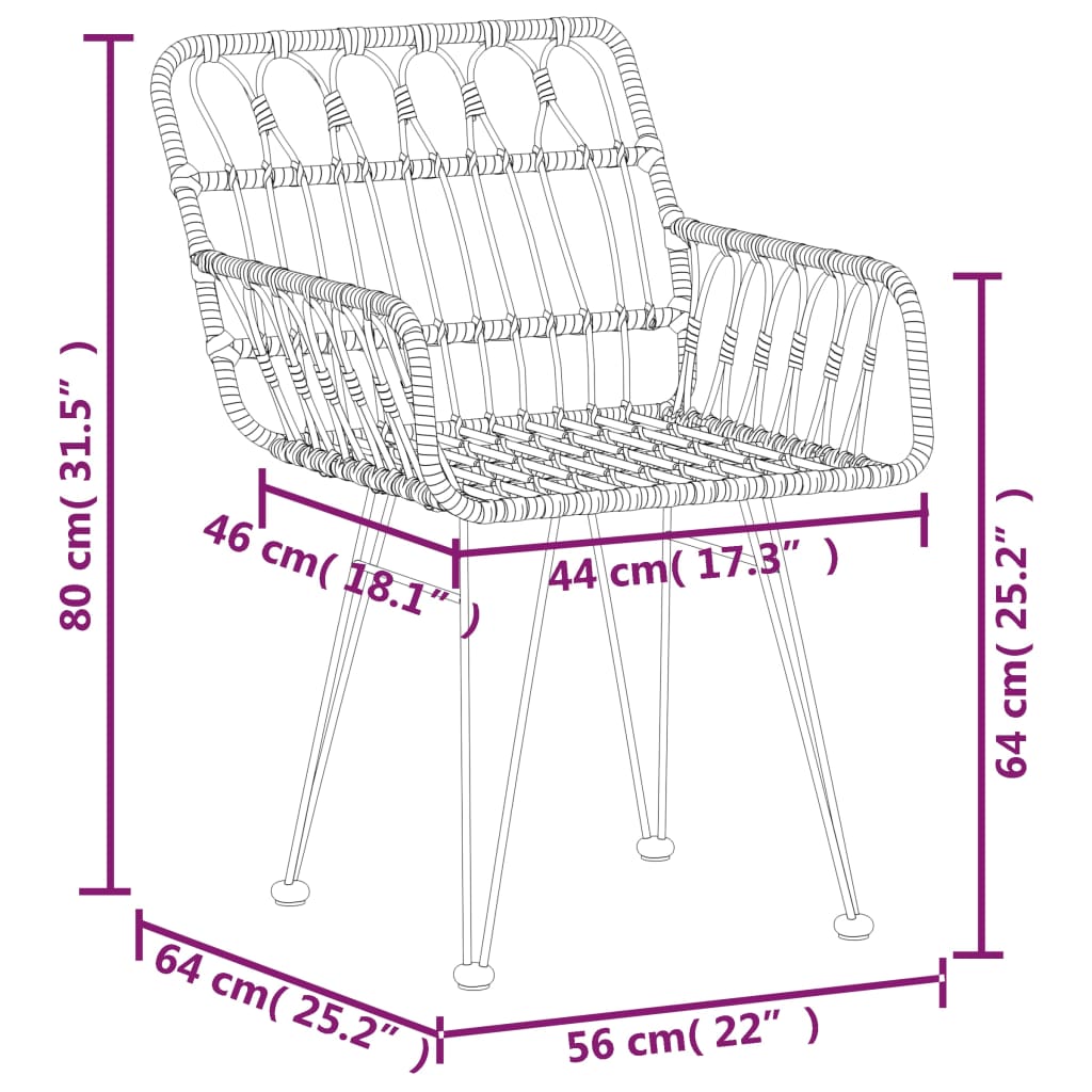 Tuinstoelen Met Armleuning 56X64X80 Cm Pe-Rattan Bruin