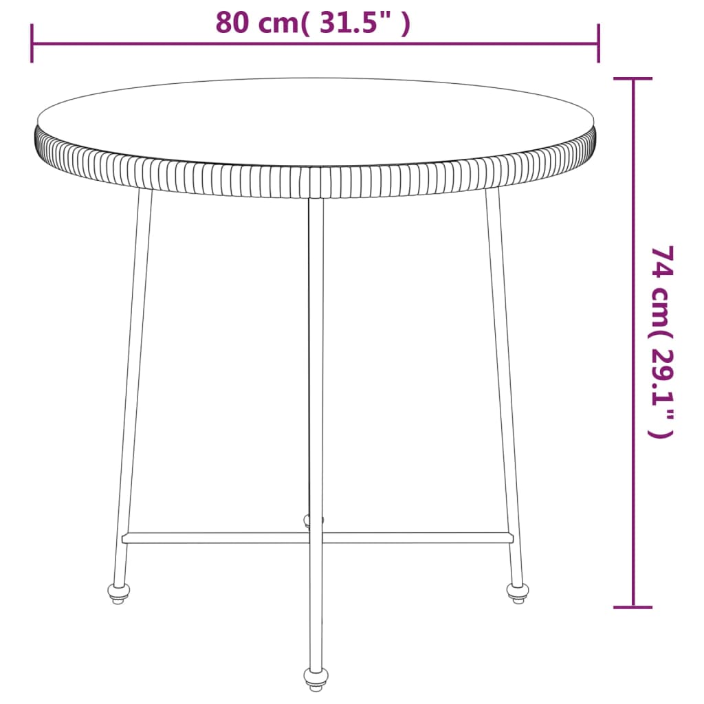 Eettafel Ø80 Cm Gehard Glas En Staal Bruin