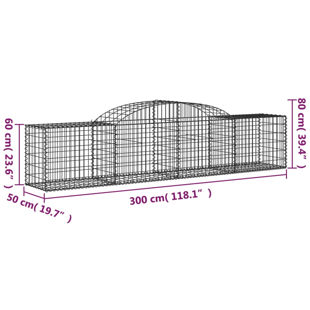 Schanskorven 20 st gewelfd 300x50x60/80 cm gegalvaniseerd ijzer