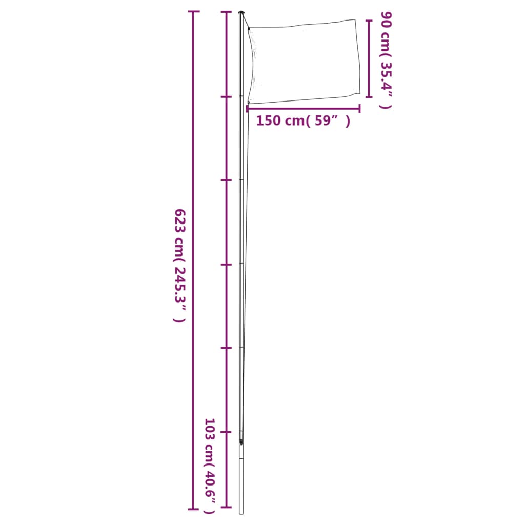 Vlag met vlaggenmast Denemarken 6,23 m aluminium