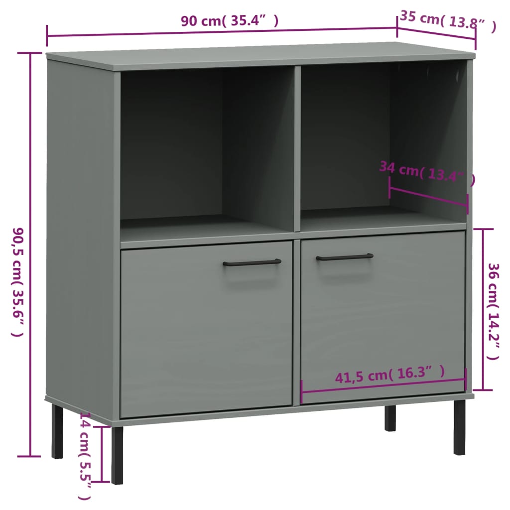 Boekenkast Met Metalen Poten Oslo 90X35X90,5 Cm Hout Grijs 1