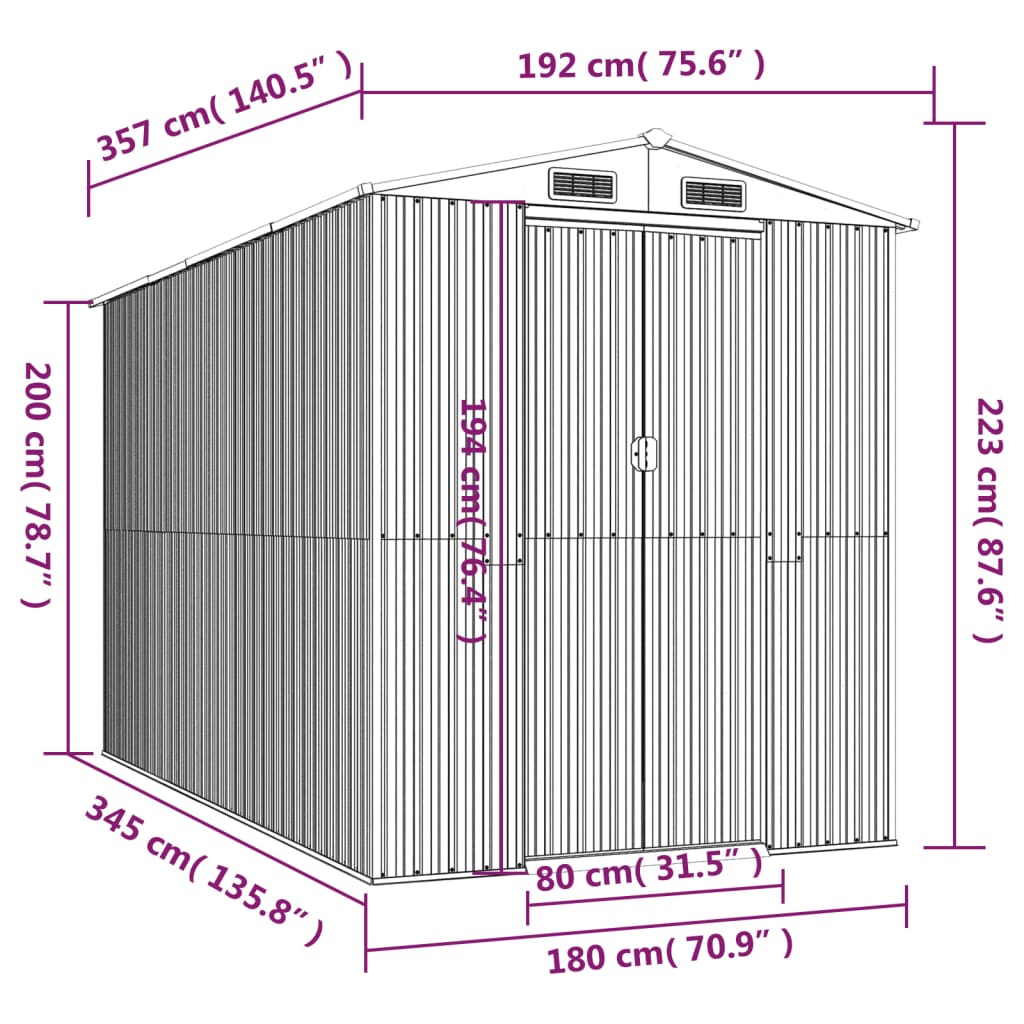 Tuinschuur 192x357x223 cm gegalvaniseerd staal groen