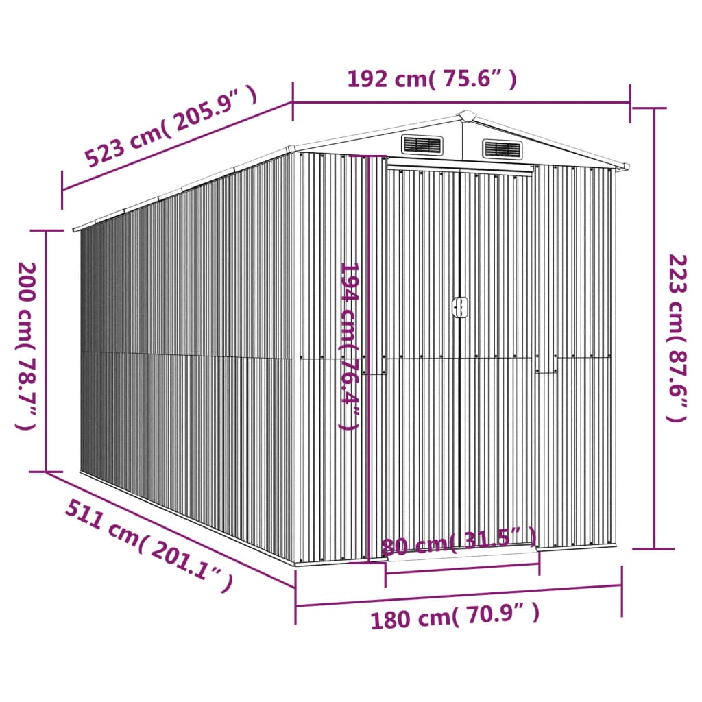 Tuinschuur 192x523x223 cm gegalvaniseerd staal groen