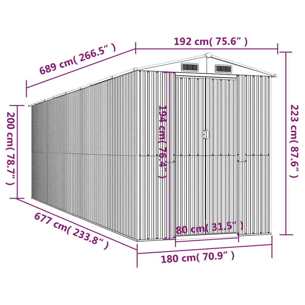 Tuinschuur 192x689x223 cm gegalvaniseerd staal groen