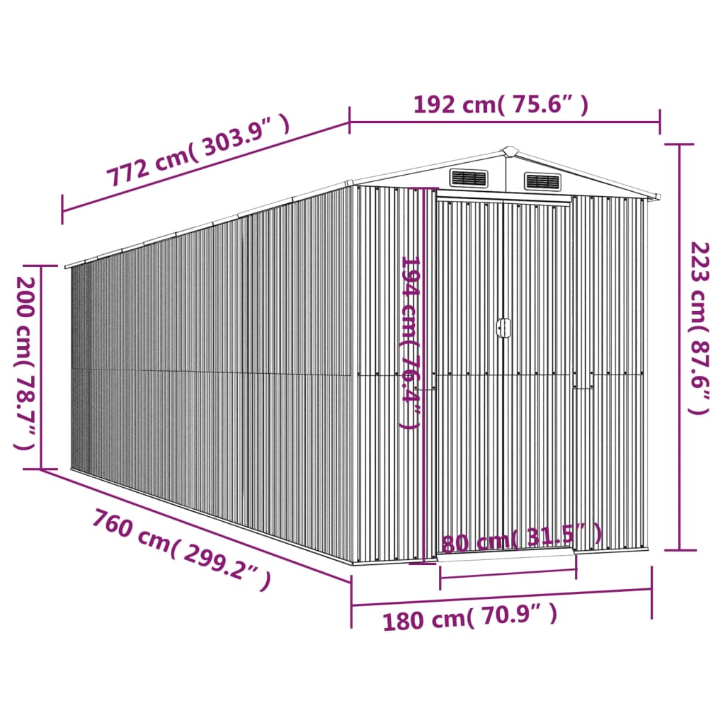 Tuinschuur 192x772x223 cm gegalvaniseerd staal groen