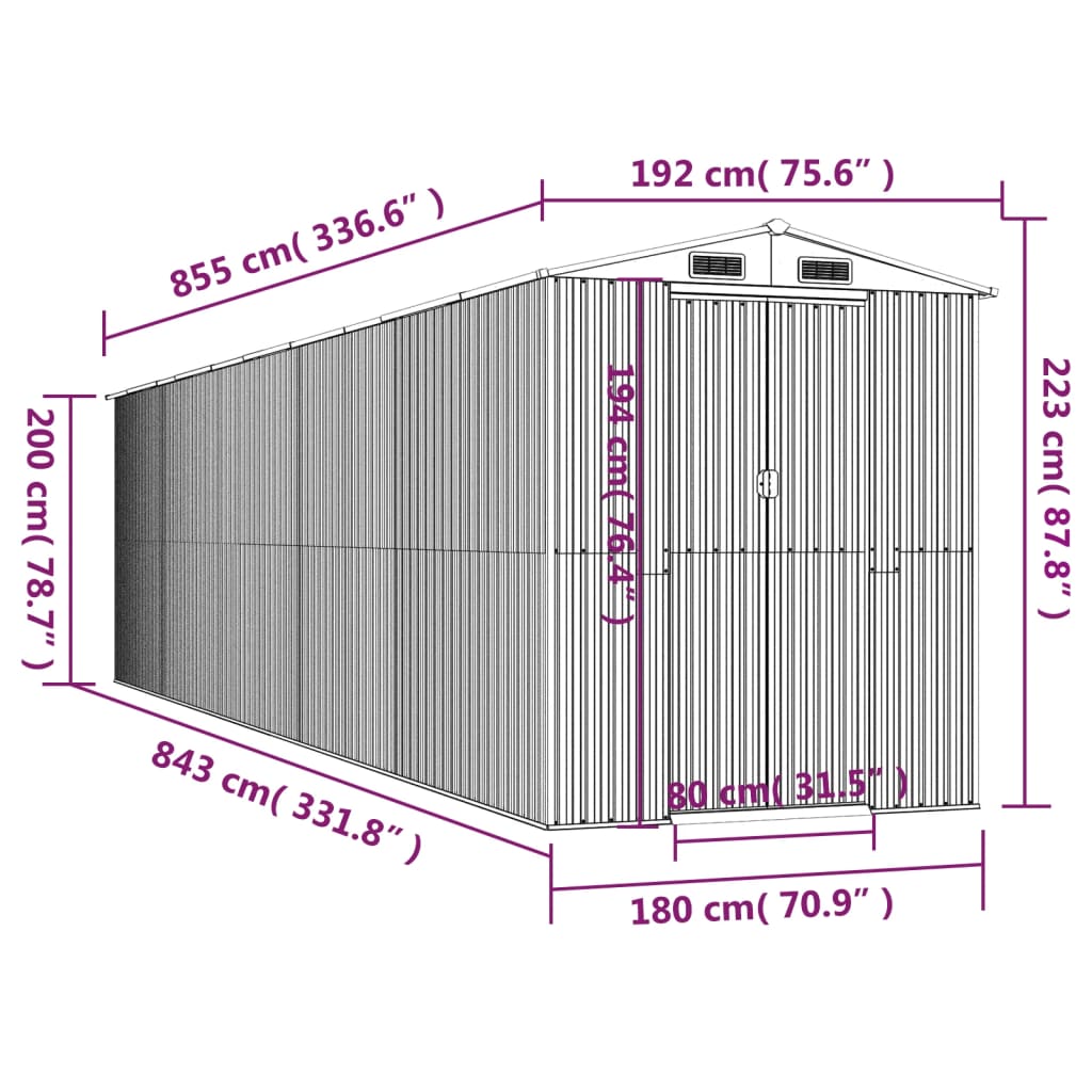 Tuinschuur 192x855x223 cm gegalvaniseerd staal lichtgrijs