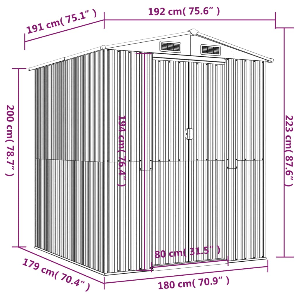 Tuinschuur 192x191x223 cm gegalvaniseerd staal antracietkleurig