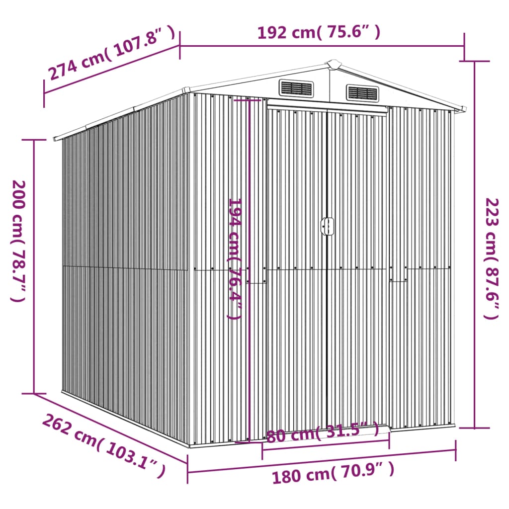 Tuinschuur 192x274x223 cm gegalvaniseerd staal antracietkleurig